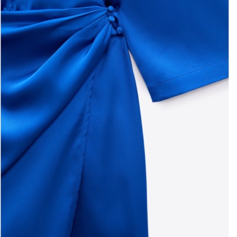 Zara Royal Blue Satin Wrap Mini Dress - Picture 3 of 16